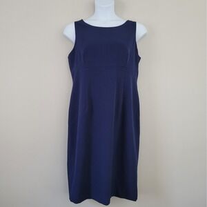 KASPER Size 14 Sleeveless Navy Stretch Crepe Sheath Dress Career Office Workwear